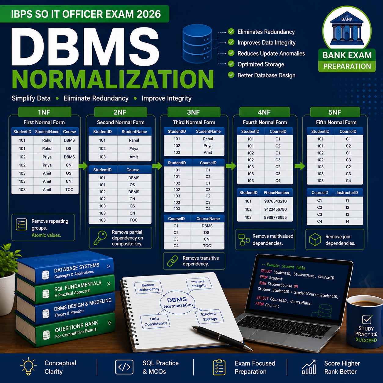 dbms normalization for ibps so it officer