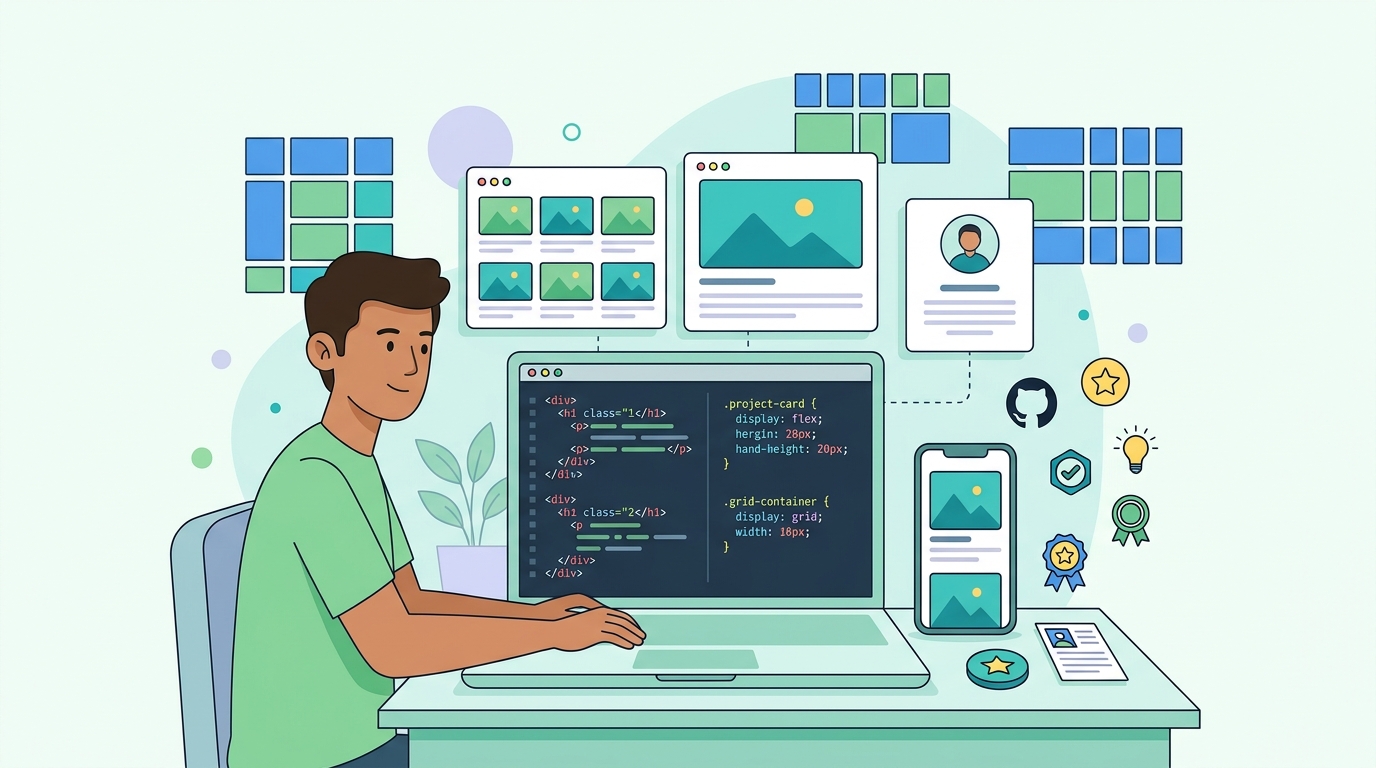 HTML CSS projects 2026 beginner web development portfolio projects illustration